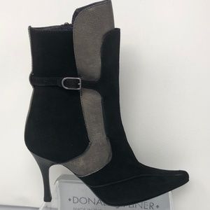 Black Couture Suede Leather Pewter Metallic Boot